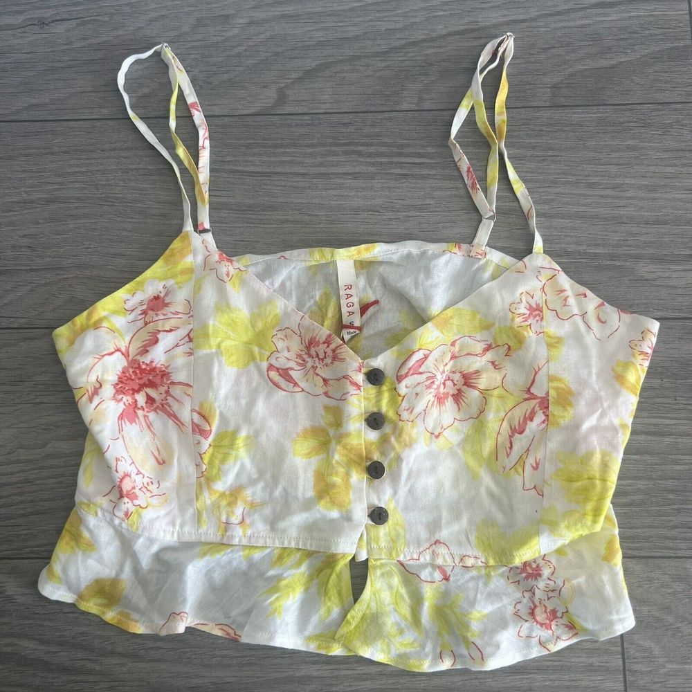 RAGA‎ Sample Womens White Floral Crop Babydoll Cami Size Small